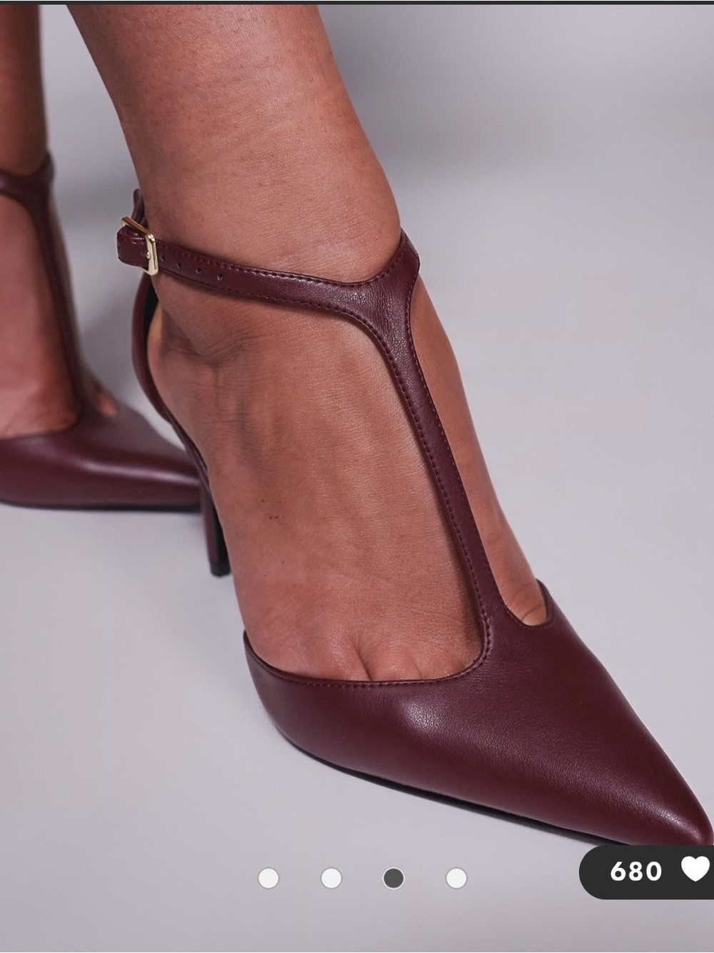 ASOS Burgundy T-Strap Pointed Toe Heels